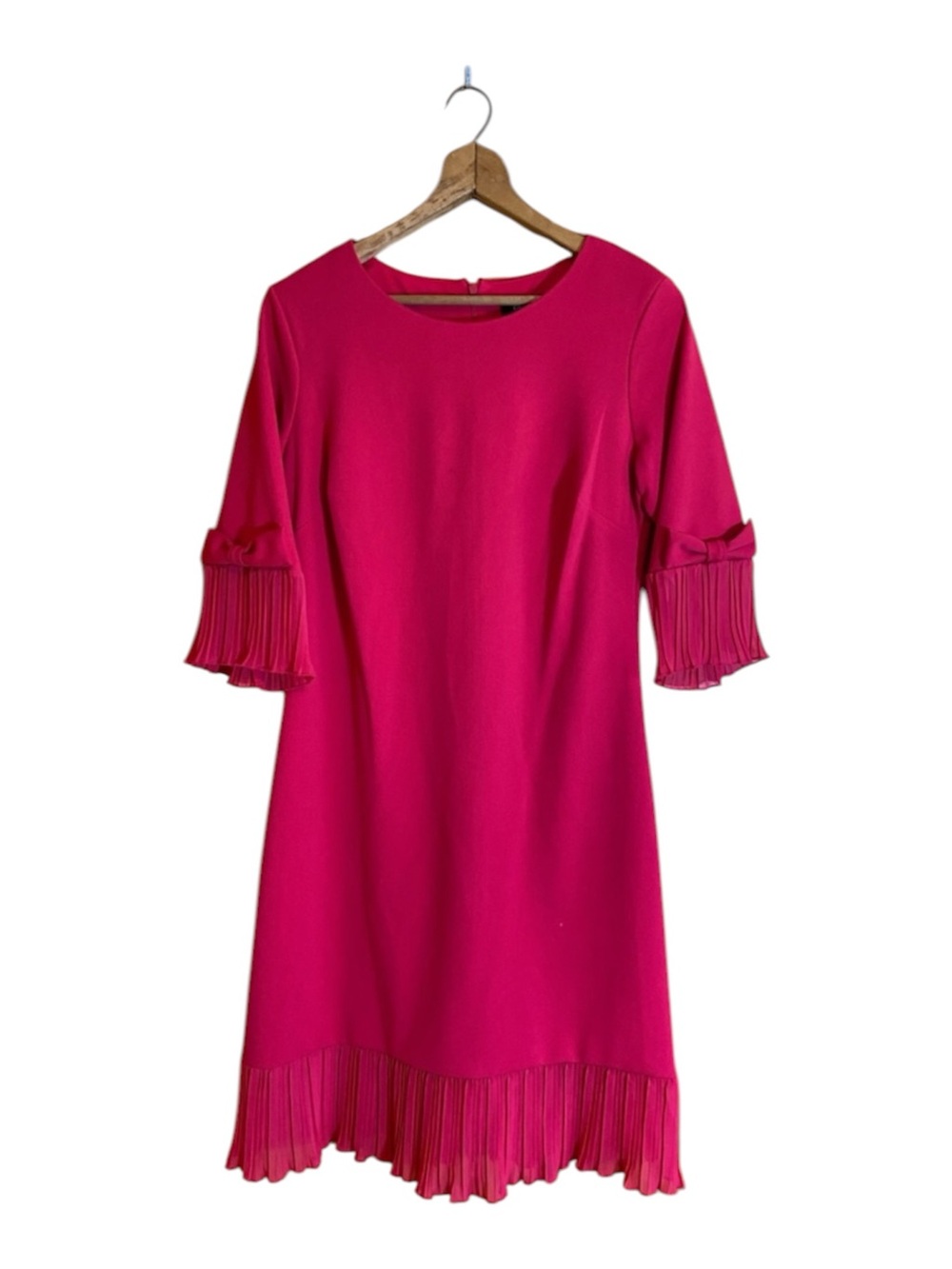 Glamour Hot Pink Pleated Hem & Sleeve A-Line Dress